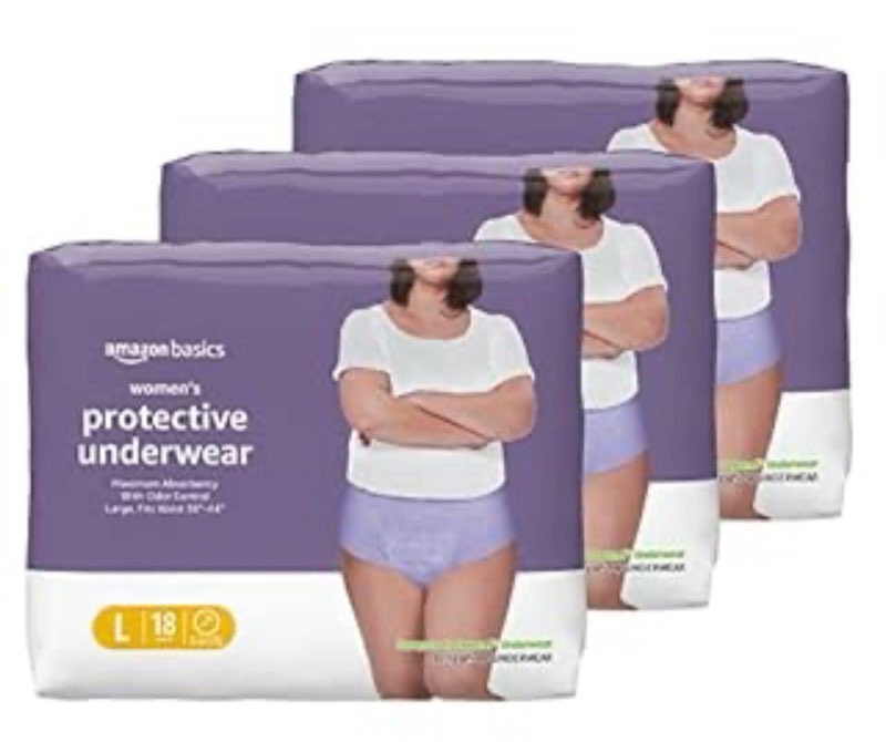Amazon Basics Incontinence & Postpartum Underwear for Women, Maximum Absorbency, Large, 54 Count, 3 Packs of 18 (Previously Solimo) (B098V8L3Z2)