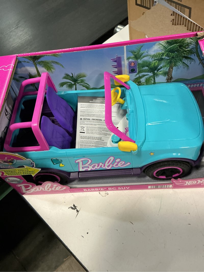 Condition photo showing Good Condition for hot wheels barbie rc suv, remote-control vehicle that fits 2 fashion dolls & accessories, includes kid-applied stickers for customization