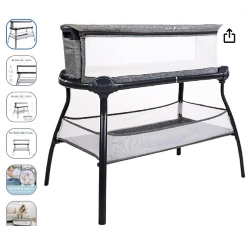 baby delight beside me nova | bedside bassinet | removable and portable bed | for infants 0 – 5 months | charcoal tweed