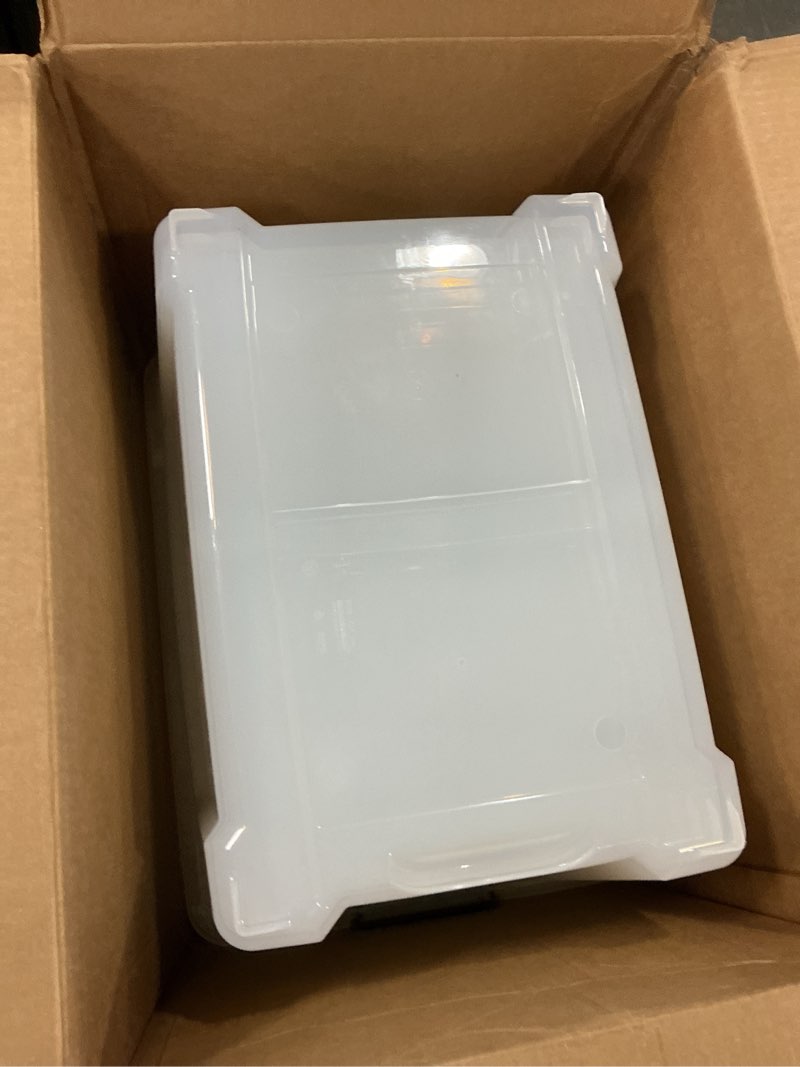 Condition photo showing Good Condition for IRIS USA 54 Qt Stackable Plastic Storage Bins with Lids, 6 Pack - BPA-Free, Made in USA - See-Through Organizing Solution, Latches, Durable Nestable Containers, Secure Pull Handle - Clear Clear 54 Qt 6 Pack