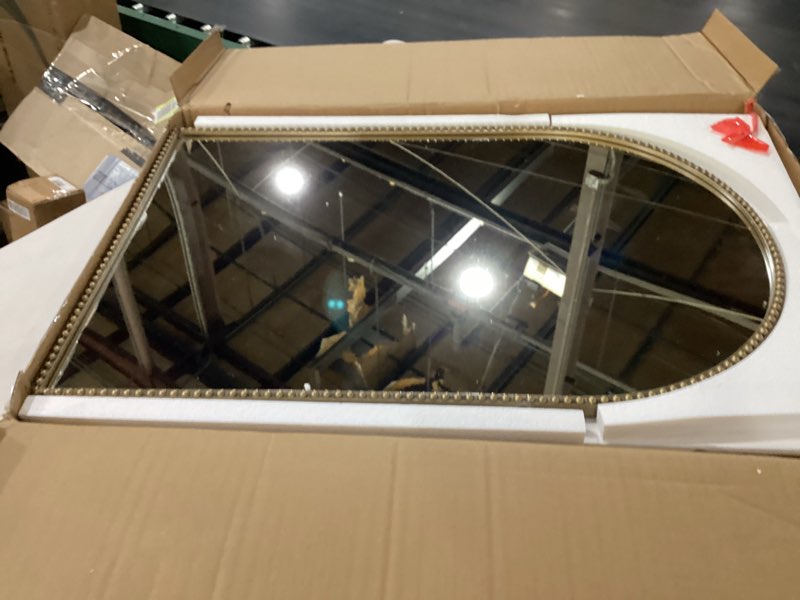 Condition photo showing Good Condition for arched wall mirror 24" x 36",antique gold metal beaded frame, decorative accent mirror for bathroom, living room, entryway & bedroom beaded mirror 36"l x 24"w