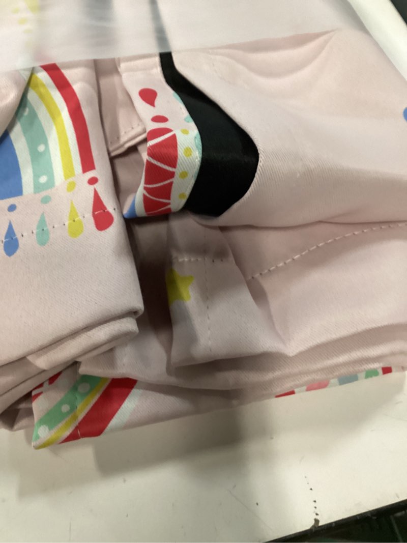 Condition photo showing New/Like New for vangao blackout curtains for kids bedroom rainbow pink nursery curtains 63 inch length short drapes for teen girls thermal insulated room darkening boho light blocking for living room set of 2 38"w x 63"l (pack of 2) boho rainbow pink