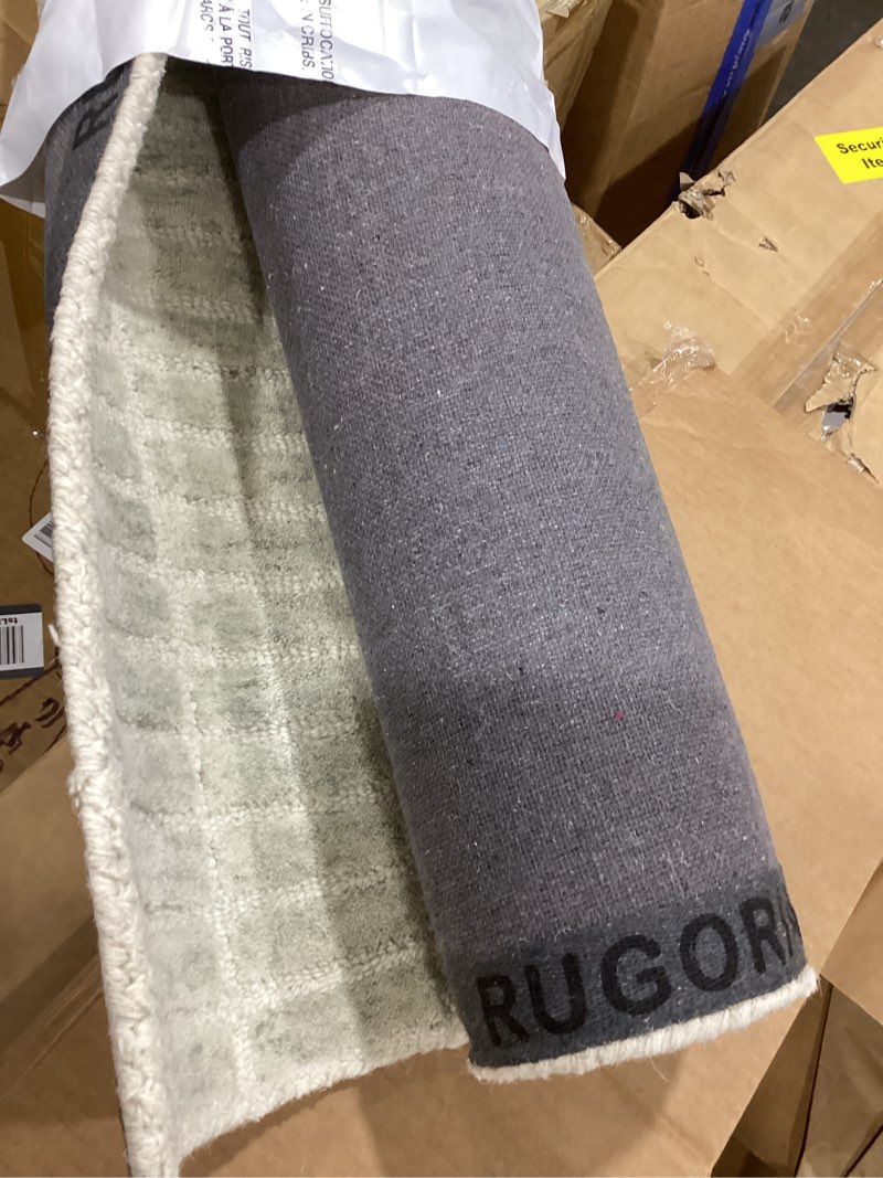 Condition photo showing As Is for hand-tufted 100% wool area rug – unique modern geometric grid pattern, soft plush textured carpet for living room, bedroom, dining room & entryway (grey, beige, 3' x 5') grey, beige 3' x 5' (rectangular)