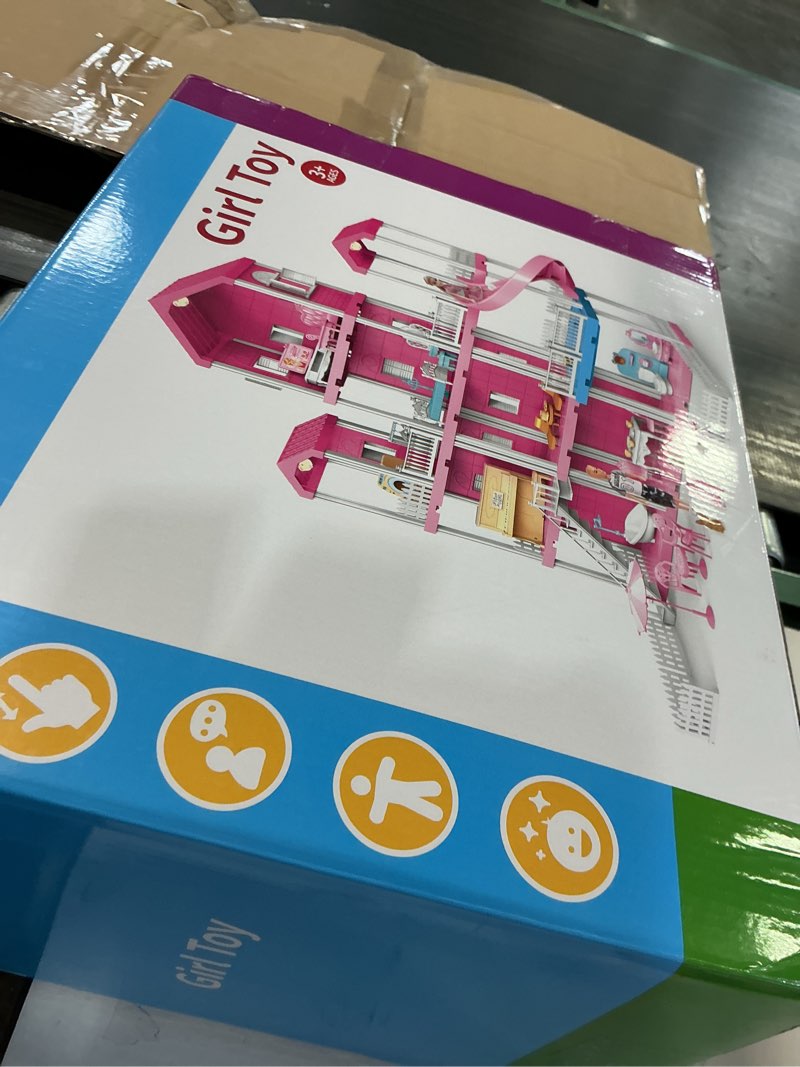 Condition photo showing New/Like New for Pink Villa Playset for Girls Ages 3-7, 4-Story 10-Room House with 2 Dolls, Furniture & Accessories, Pretend Play Toddler Toy, Birthday Gifts for Kids 3-8