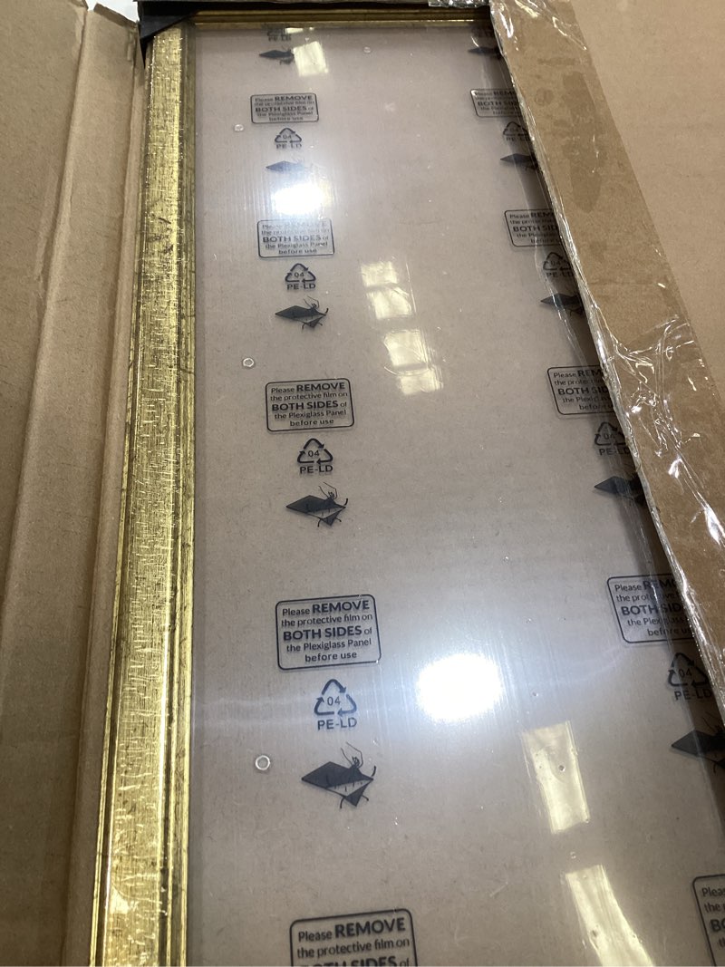 Condition photo showing Good Condition for Wood 12x18 Frame Gold, Ornate Natural 18x12in Poster Picture Frame, Modern Golden 12 x 18inch Gallery Wall Photo Frame with HD Plexiglass, Horizontal Vertical Wall Mounting Display 1pcs Gold 12x18