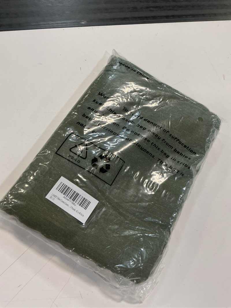 Condition photo showing Good Condition for lamit olive green linen curtains 40 inch for kitchen small window, light filtering neutral semi sheer window privacy curtains rod pocket christmas panels for living room, 2 panels, 42 x 40 inch 42"w x 40"l (pack of 2) rod pocket - olive green