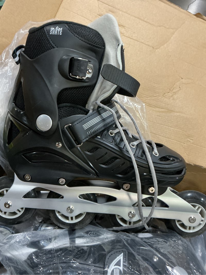 Condition photo showing Good Condition for zise: 42-45 mammygol adults adjustable inline skates, safe and durable roller skates with giant wheels, high performance professional skates for men women youth black xx-large - adult (9-11.5 men/10-12.5 women)
