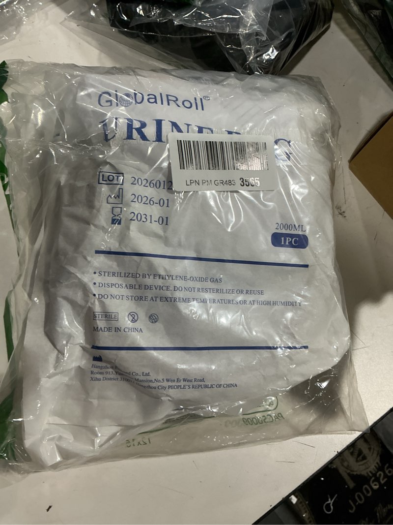 Condition photo showing As Is for urinary drainage bag with anti-reflux chamber, urine bag with 2000 ml volume, 48" drainage tube, clips and hanging hook, professional urinary bag for home and hospitals health aids, 5 pack