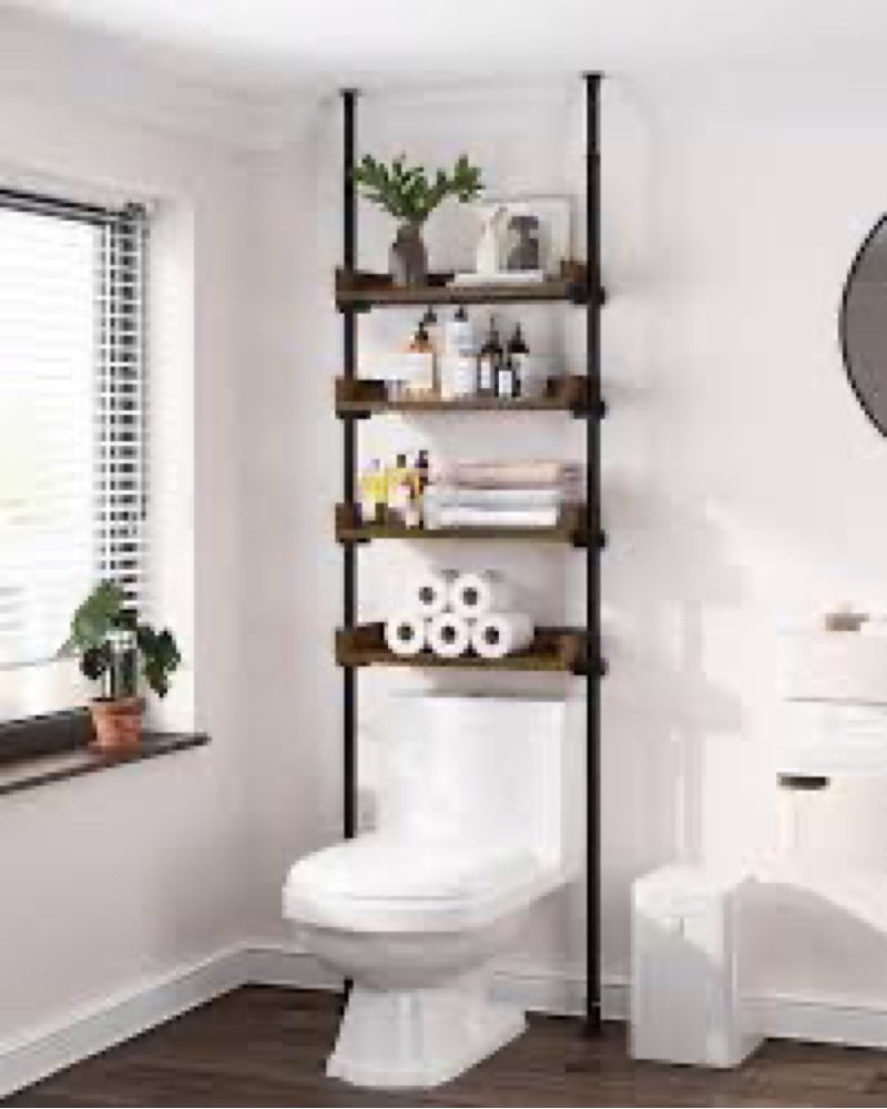 ALLZONE Bathroom Organizer, Over The Toilet Storage, 4-Tier Adjustable Shelves for Small Room, Saver Space, 92 to 116 Inch Tall, Black