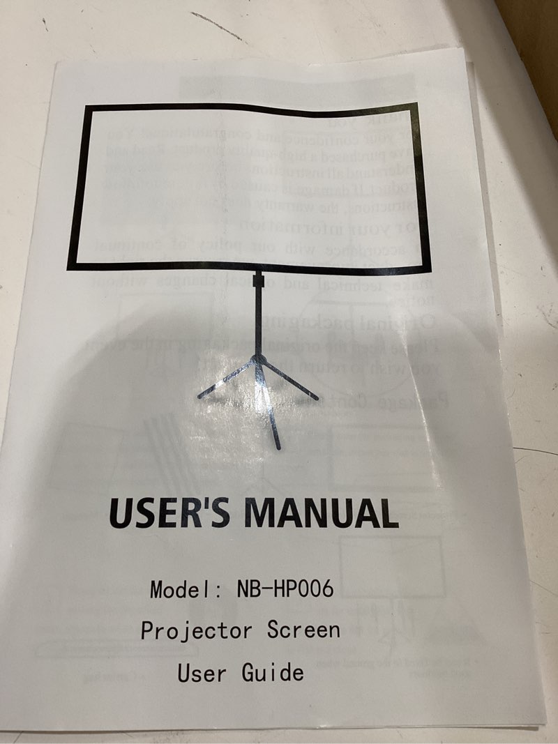 Condition photo showing As Is for projector screen with stand, portable wrinkle-free movie screen hp006