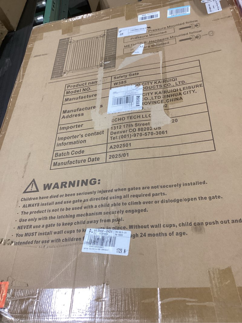 Condition photo showing New/Like New for 40.5"-54.7" Baby Gates for Doorways, 40.5" Tall Dog Gate Indoor, Walk Through Pet Gates No Drilling Auto Close Pressure Mounted Safety Child Toddler Gate, White White 40.5"- 54.7"