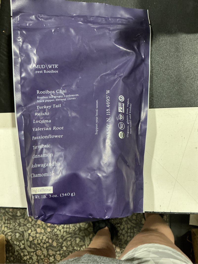 Condition photo showing New/Like New for mud\\wtr 1 lb 3 oz 540grest evening mushroom blend powder |  adaptogenic mushroom tea | sleep support, wind down & relaxation tea | usda organic & vegan | turkey tail, reishi, ashwagandha | 30 servings rooibos chai