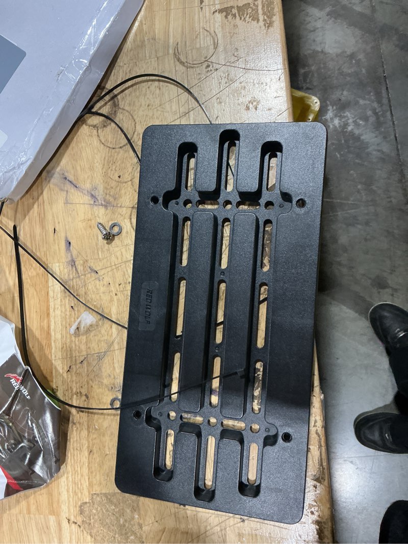 Condition photo showing As Is for ( could be missing srews )red wolf front license plate holder no drill holes frame mounting, license plate tag bracket with zip ties anti-theft screws installing kit, universal for cars trucks suv front rear bumper frame