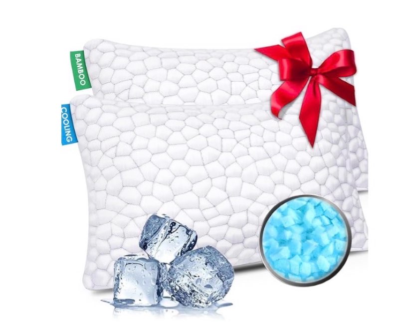 Cooling Bed Pillows Queen Size Set of 2, Shredded Memory Foam Pillows for Sleeping, Adjustable Firm Pillow for Side Back Stomach Sleepers, Gel Cool Pillow for Hot Sleepers Neck Support