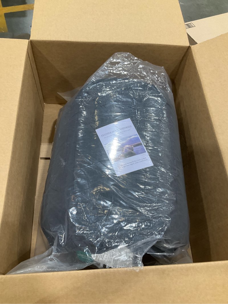 Condition photo showing Good Condition for three geese pinch pleat waterfowl feathers and down comforter queen size duvet insert, 1200tc 100% cotton fabric, premium all seasons blackgrey warm hotel comforter with 8 tabs. queen:90x90inches black-gray