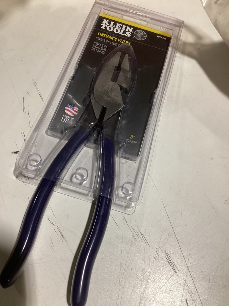 Condition photo showing Good Condition for klein tools d213-8ne pliers, 8-inch side cutters, high leverage lineman's pliers cut copper, aluminum and other soft metals