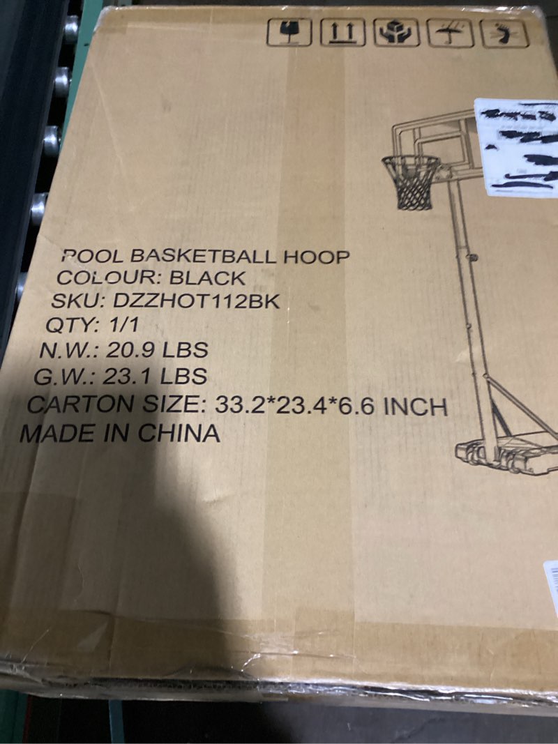 Condition photo showing Good Condition for (similar to) pool basketball hoop – height adjustable 57\" to 68\" portable poolside basketball hoop with wheels, glow-in-dark backboard & led rim, glow ball + standard ball, indoor outdoor night games