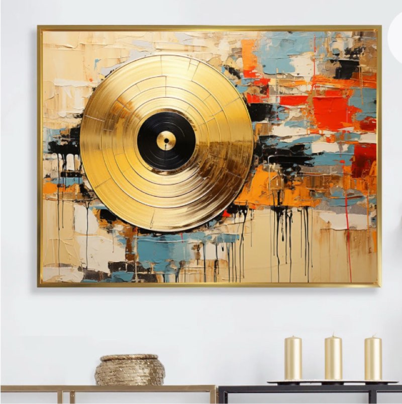 Minimalism Vinyl Records On Canvas Print Overall Size: 30" H x 40" W x 1.5" D, Format: Gold Floater Framed