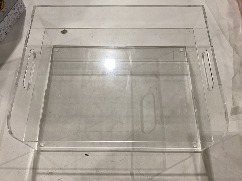 Condition photo showing Good Condition for 2-tier clear acrylic paper trays, desk file organizer, a4 paper holder, low-profile desk file sorter for office/home, clear stackable letter tray for bills, crafts, notebooks - horizontal 2-tier-horizontal