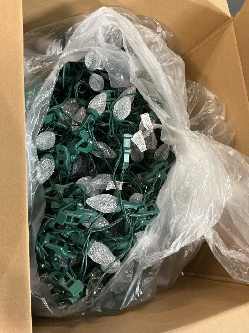 Condition photo showing As Is for ( similar) C9 LED Christmas String Lights, 66ft 100 LED Waterproof Strawberry String Lights, Plug-in Extendable Green Wire Lights String for Outdoor Indoor Outside Patio Wedding Party Decoration, Warm White