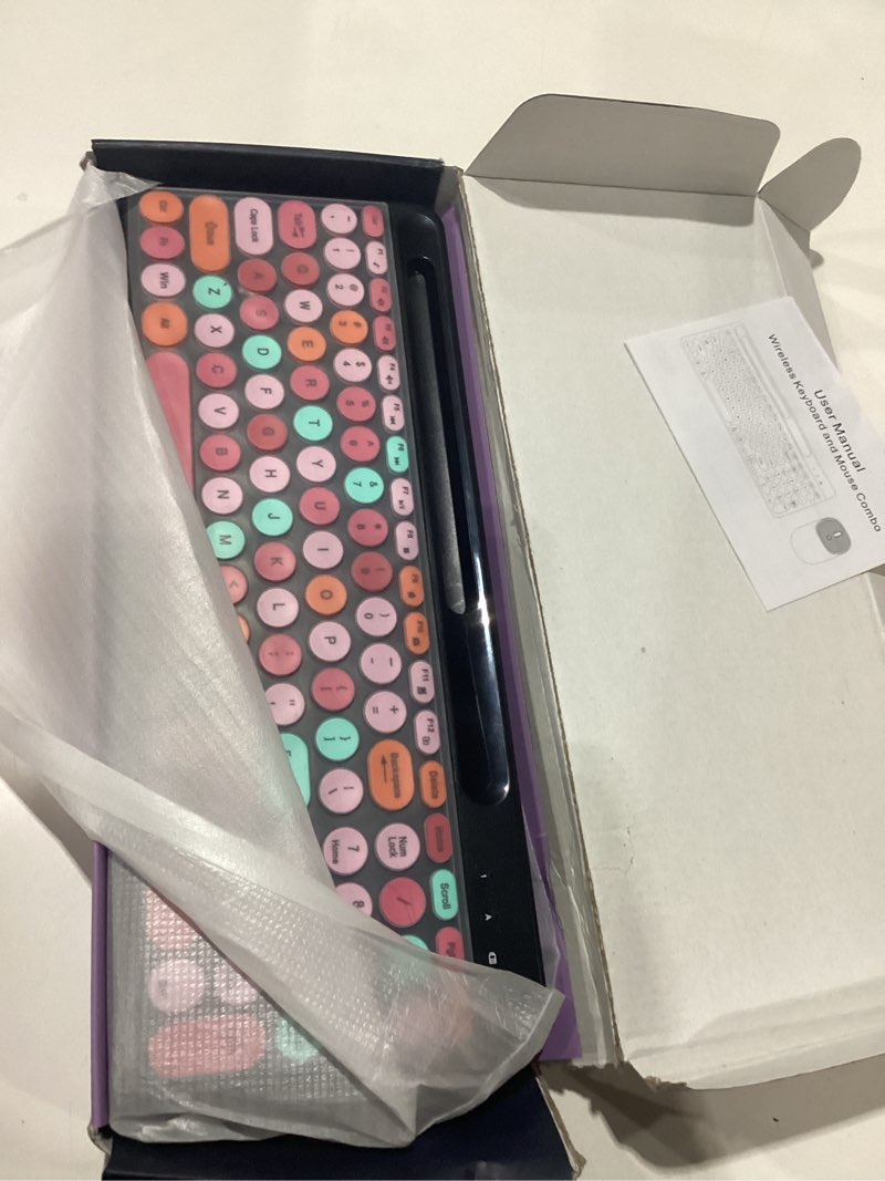 Condition photo showing New/Like New for Retro Typewriter Wireless Keyboard with Round Keycaps, 2.4GHz Compact USB Cute Wireless Keyboard and Mouse Combo for Desktop, Laptop and Computer Black-Colorful