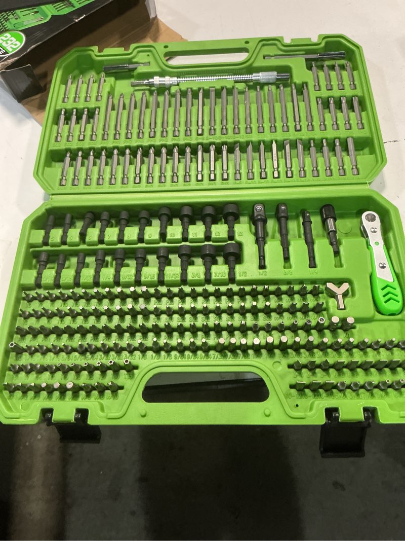 Condition photo showing New/Like New for swanlake 232-piece ultimate screwdriver bit set, cr-v impact driver bit set, includes security bits, nut driver, ratchet wrench and bits holder multi-used version