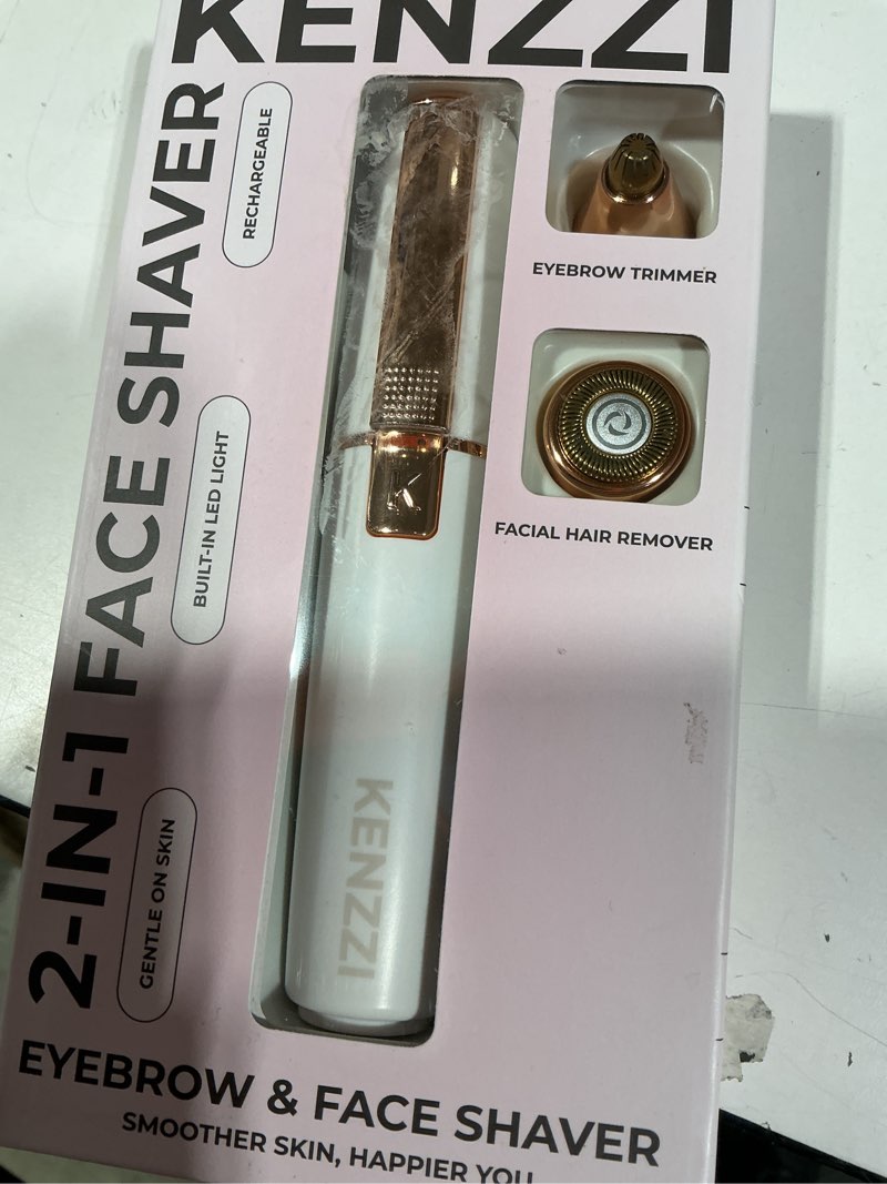 Condition photo showing New/Like New for kenzzi 2-in-1 rechargeable women’s face electric shaver and facial hair remover with eyebrow trimmer, white and rose gold