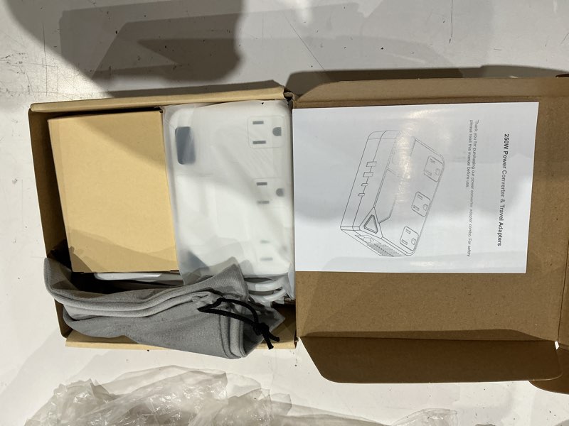 Condition photo showing Good Condition for 250w conversion plug, international travel converter with 2 usb and 2 usb-c ports, lowering 220v to 110v for 100v-240v areas and different countries plugs using us electrical devices white
