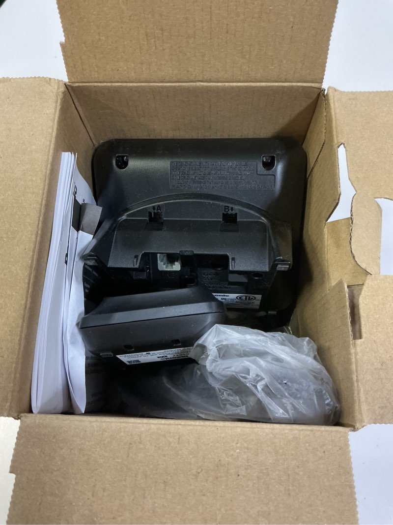 Condition photo showing Good Condition for panasonic cordless phone with answering machine, advanced call block, bilingual caller id and high-contrast display, expandable system with 2 handset cordless telephones - kx-tgd832m (metallic black) 2 handsets black