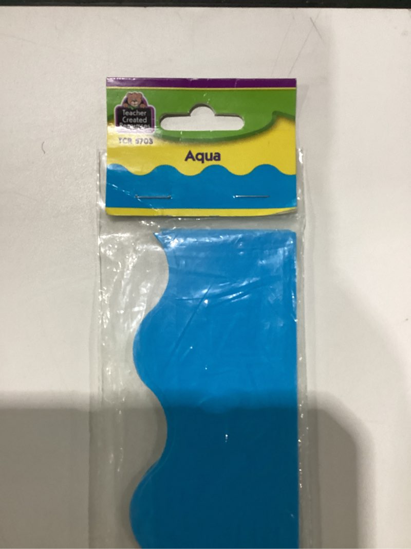 Condition photo showing Good Condition for teacher created resources aqua scalloped border trim (5703)