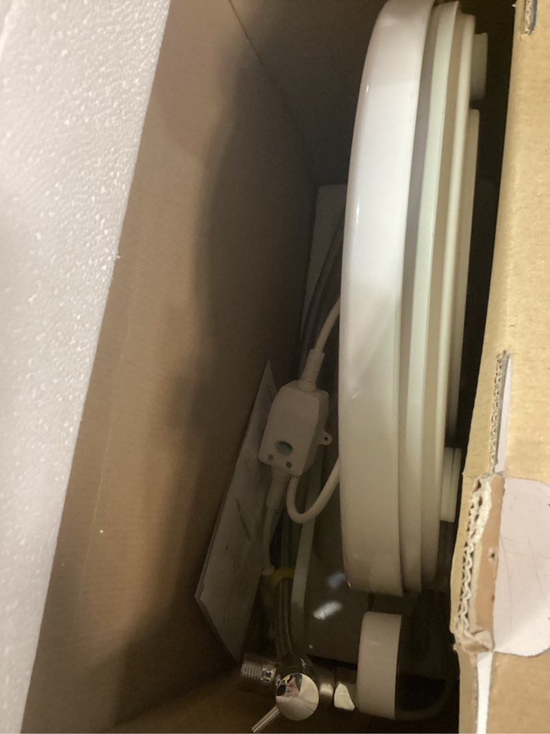 Condition photo showing As Is for upgrade bidet toilet seat elongated, rear and feminine wash, unlimited warm water, heated seat, warm air drying, soft close lid, sense seat (elongated-panel control-02)