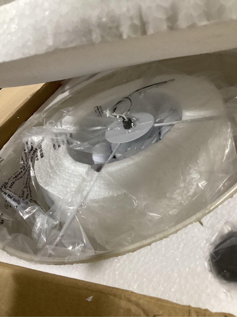 Condition photo showing Good Condition for livex lighting 51085-92 4-light semi flush mount ceiling fixture with oatmeal color fabric hardback drum shade and satin white diffuser, english bronze