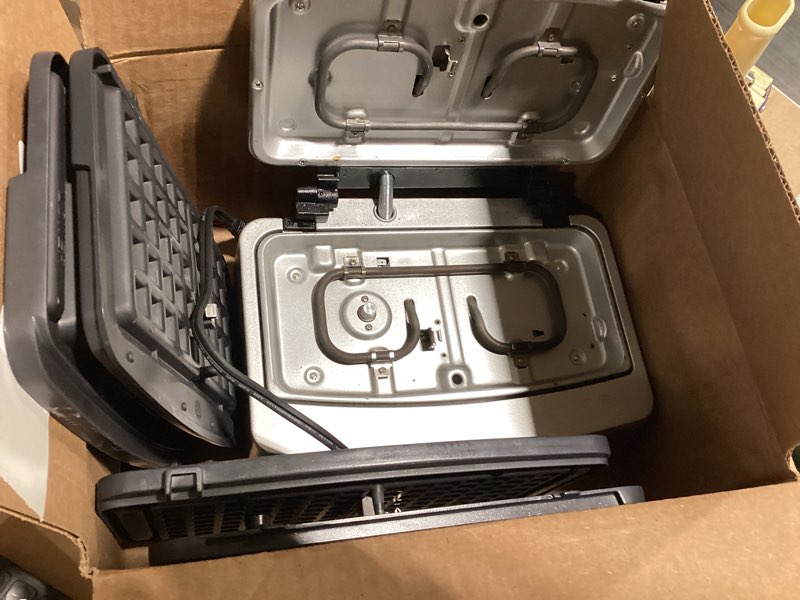 Condition photo showing As Is for GreenPan Elite 2-Square Belgian & Classic Waffle Iron, Healthy Ceramic Nonstick Dishwasher Safe Plates, Adjustable Shade/Crunch Controls, Wont Overflow, Easy Cleanup Breakfast, Stainless Steel 2-Square Waffle Iron Stainless Steel