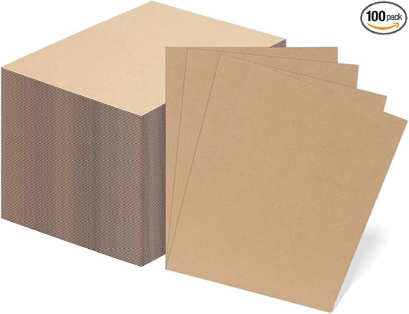 100 pack 8.5x11 corrugated cardboard sheets, flat cardboard inserts for shipping, mailing, packing, diy crafts