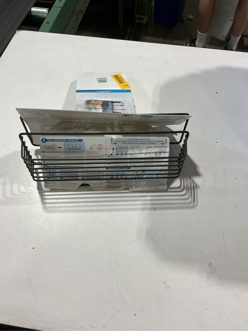 Condition photo showing As Is for as is no clips command matte black stainless steel 1-shelf hanging shower caddy 12.76-in x 4.22-in x 4.02-in