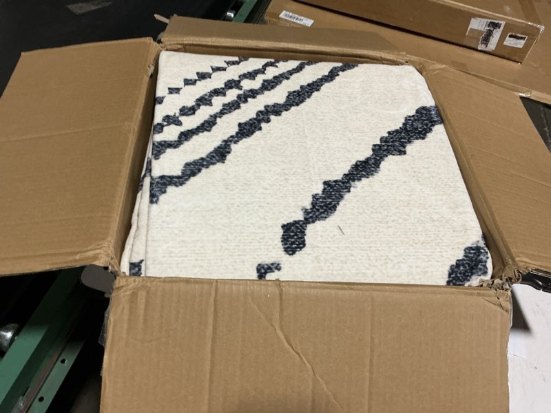 Condition photo showing Good Condition for area rug 9x12 rug machine washable non-slip low pile print pattern western rug for living room bedroom entryway tribal series -navywhite/black navy /white black 9' x 12' (rectangular)