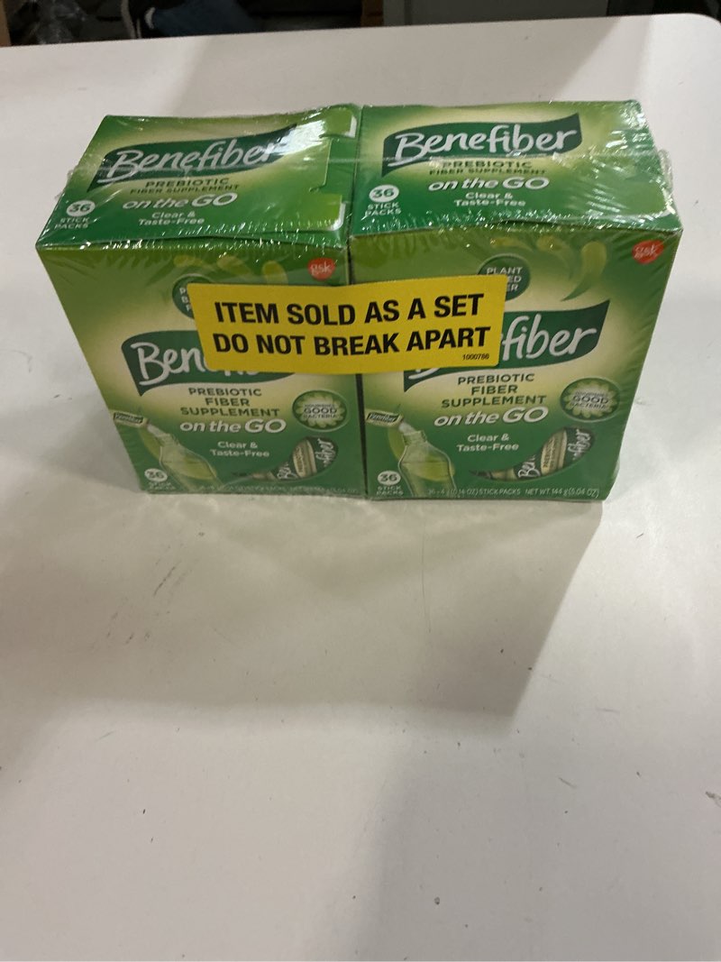 Condition photo showing New/Like New for ((Exp/05/2026))Benefiber On The Go Prebiotic Fiber Supplement Powder for Digestive Health, Daily Fiber, Unflavored Stick Packs - 36 Sticks (Pack of 2) 36 Count (Pack of 2)