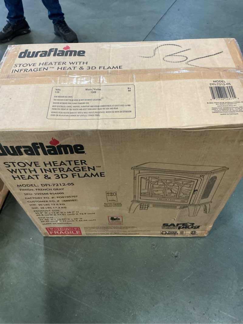 Condition photo showing New/Like New for Duraflame Electric Infrared Quartz Fireplace Stove with 3D Flame Effect, French Gray