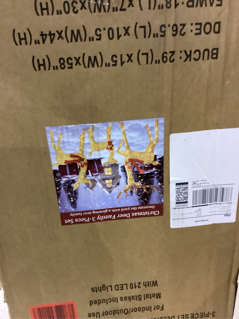 Condition photo showing New/Like New for 2025 New 3D 58 Inch Outdoor Lighted Reindeer Decorations, 3-Piece Christmas Deer Family Set, Large Christmas Deer Decoration with 210 LED Flashing Lights for Yard, Lawn, Gold Large-Gold