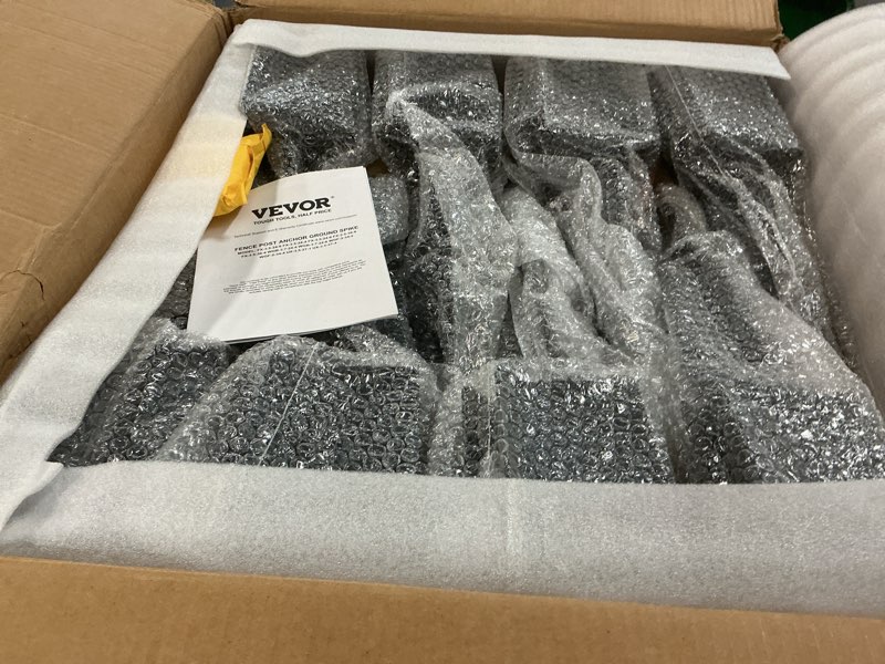Condition photo showing New/Like New for vevor fence post anchor, 8 pack 4 x 4 inches outer diameter (inner diameter 3.5 x3.5 inches) ground spike 24", metal black powder coated post stake ground, for mailbox deck garden railing 24 x 4 x 4 inches 8