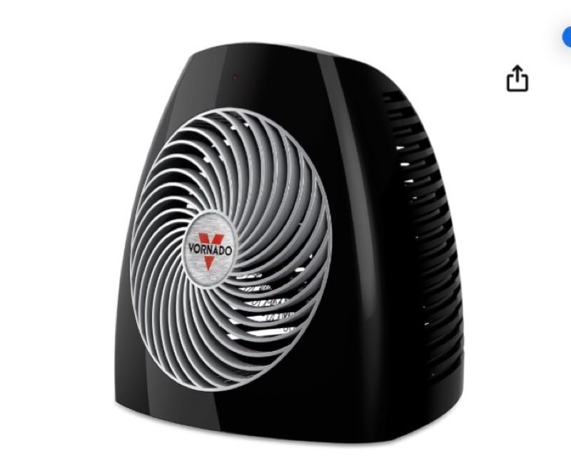 vornado mvh (2025) space heater, 3 heat settings, adjustable thermostat, tip-over protection, auto safety shut-off system, indoor use, whole room heating, black
