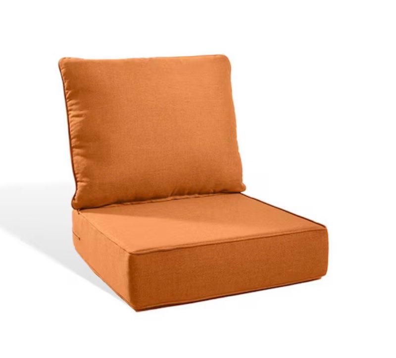 plushcore 22 in. x 24 in. x 6 in. 2-piece deep seating outdoor lounge chair thick cushion set in orange (1-set)
