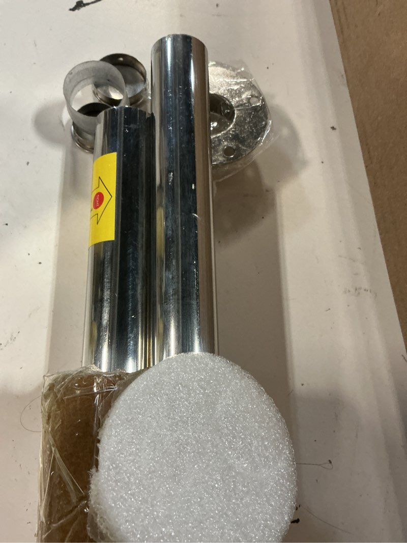 Condition photo showing As Is for premium stainless steel closet rod 1.0mm/1.3", heavy duty adjustable hanging bar for clothes organization, no-splice 1-piece telescoping design (silver, 26.9" - 46.9") silver 26.9" - 46.9"