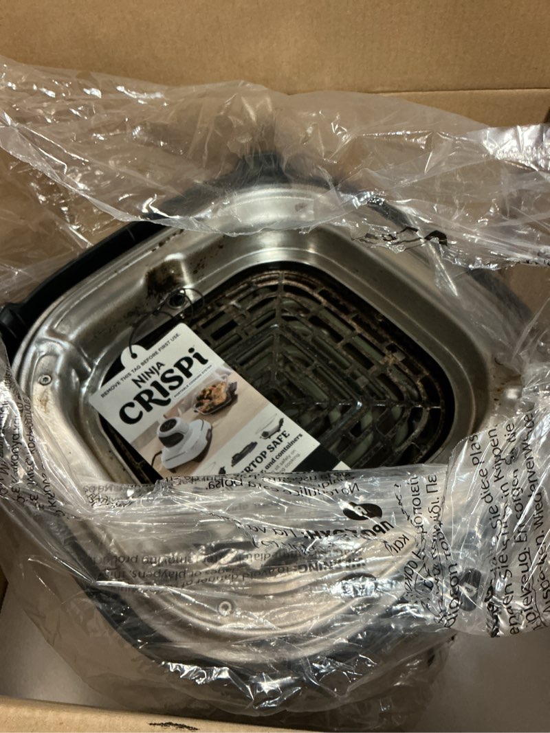 Condition photo showing As Is for Ninja Crispi 4-in-1 Glass Air Fryer | 450°F | Non-Toxic | 4QT & 6-Cup Glass Containers w/Lids | Microwave, Freezer, Dishwasher Safe | Max Crisp, Air Fry, Bake, Recrisp | Cyberspace Gray, FN101GY Cyberspace Gray 4 QT