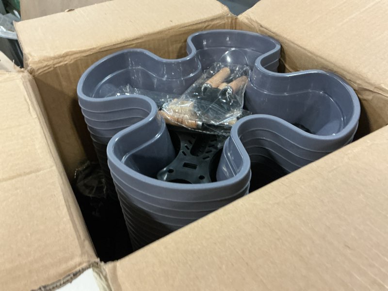 Condition photo showing Good Condition for umigy 2 set of 7 tier vertical planter stackable tower planters strawberry herb flower and vegetable pots indoor outdoor gardening pots with removable wheels and tools(dark gray) 2 dark gray