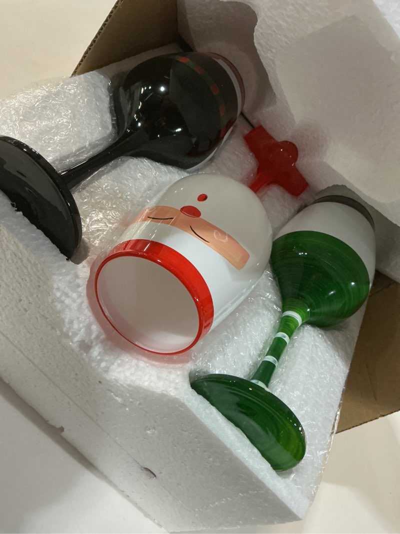 Condition photo showing Good Condition for Nitial 6 Pcs Christmas Wine Glasses Set with Stem Holly Holiday Wine Goblets Cups Santa Glassware for Wine Water Champagne for Xmas New Years Eve Parties Wedding Decorative Gifts (Large)