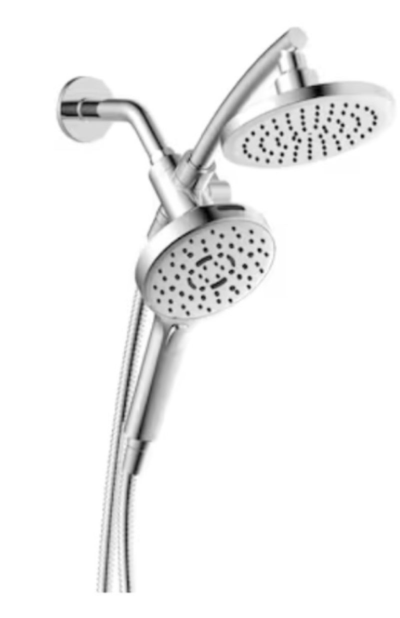 allen + roth burke chrome 6.3-in dual head shower faucet bar system with 3-way diverter
