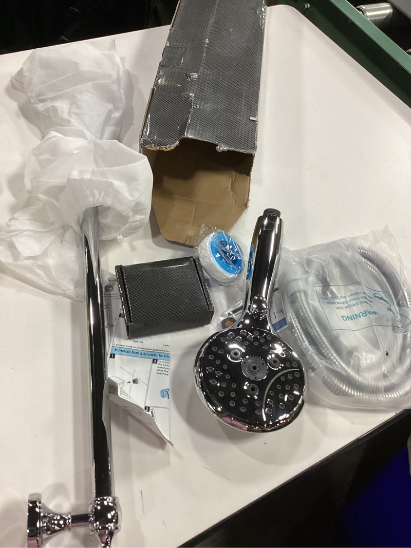 Condition photo showing Good Condition for Handheld Shower Head with Slide Bar Combo, 6 Settings Handheld Shower with ON/OFF Pause Switch, Adjustable Height 27.5" Long Slide Bar, Round Wall Supply Elbow and 6.6ft Shower Hose, Chrome