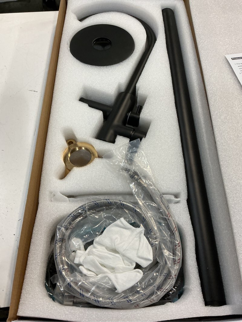 Condition photo showing New/Like New for freestanding bathtub faucet matte black tub filler floor mount free standing metal bathroom tub gooseneck spout with 2 function hand shower