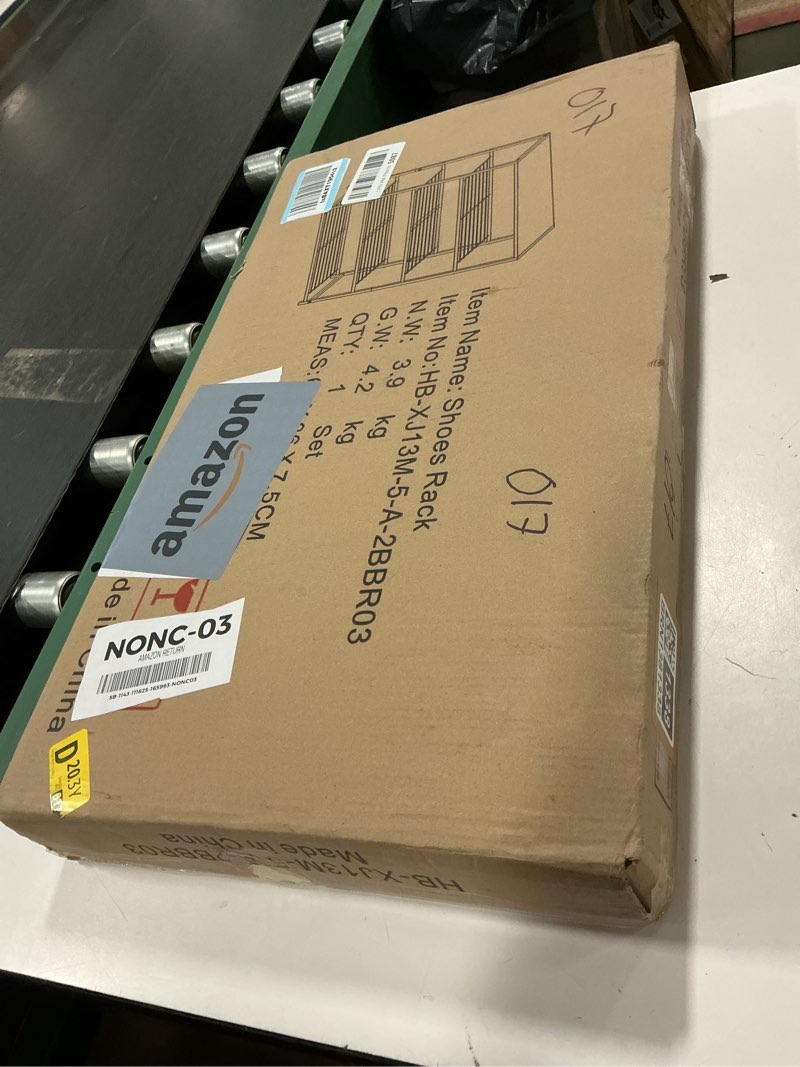 Condition photo showing New/Like New for Yusong Shoe Rack Organizer, 5 Tier Industrial Shoe Storage Shelf, Narrow Sturdy Metal Shoe Shelves for Closet Entryway, Rustic Brown 5 Tier Rustic Brown